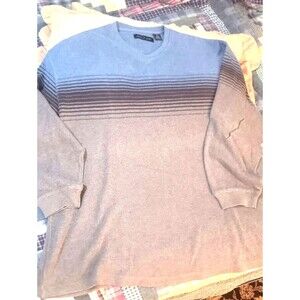 Pierre Cardin Men's V-Neck Sweater XXL Light Blue Brown Gradient Ombre Stripes